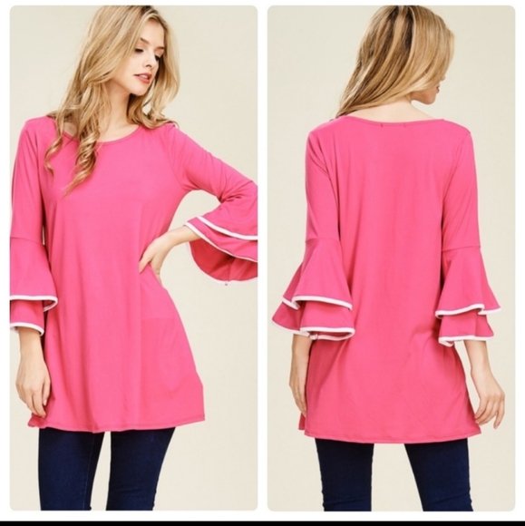 A Girl Thing Tops - Pink top 3/4 bell sleeves